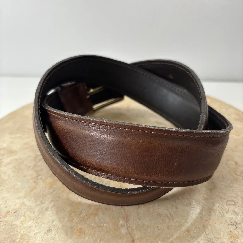 LL BEAN Mens Genuine Leather Belt Dark Brown Brass Buckle Made in Turkey Casual